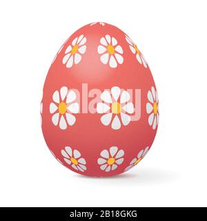 Red Easter egg decorated with flowers Stock Vector