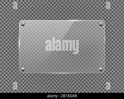 Glass transparent plate attached to background Stock Vector
