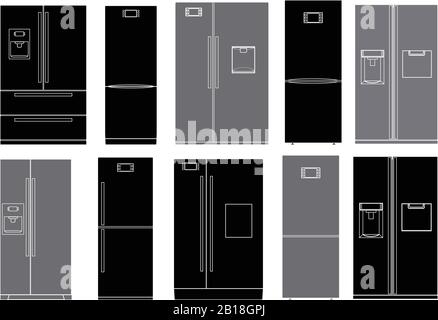 Refrigerators. Set of outline drawings Stock Vector
