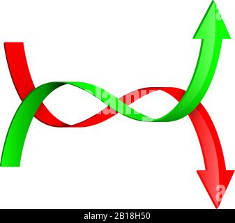 Up and down arrows. Red and green shiny signs Stock Vector