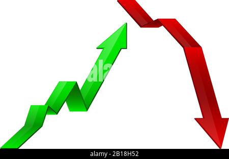 Up and down arrows. Red and green shiny signs Stock Vector