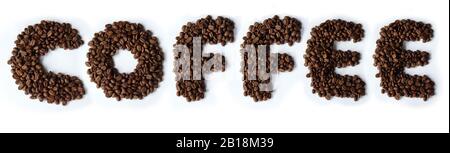 The word coffee made from coffee beans Stock Photo