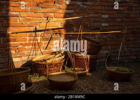 Thai traditional handicrafts bamboo basket. Handmade wicker basket Made from natural bamboo and rattan. Stock Photo