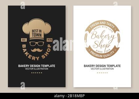 Set of Bakery shop badge. Vector illustration. Concept for poster, flyer, bakery template. Design with chef hat , rolling pin, dough, wheat ears silhouette. For frames, packaging