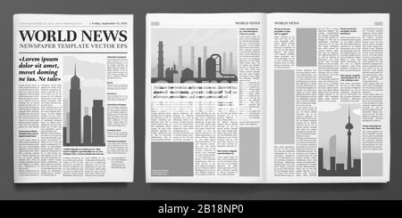 Business newspaper template. Financial news headline, newspapers pages and finance journal isolated vector illustration layout Stock Vector