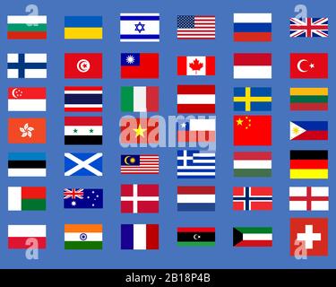 Collection of national official flags of the world. Vector illustration of a group of colored elements Stock Vector