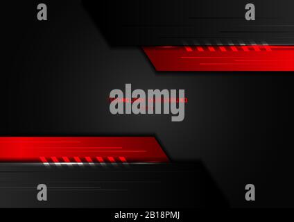 Abstract technology concept geometric black and red with lighting on dark background. Vector illustration Stock Vector