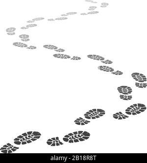 Walking away footsteps. Outgoing footprint silhouette, footstep prints and shoe steps going in perspective vector illustration Stock Vector