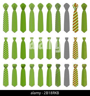 Illustration on theme big set ties different types, neckties various size. Tie pattern consisting of collection textile garments necktie for celebrati Stock Vector