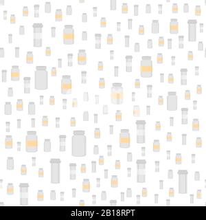Illustration on theme big colored set different types of pills inside close jar. Pill pattern consisting of collection jars with quality control close Stock Vector