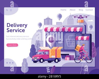 Online Delivery Service Landing Page Template Stock Vector