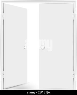 Double white door, one of the doors is open. Vector illustration isolated on white background. Stock Vector