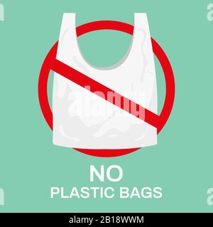 No plastic bags. Eco shopping bag, market recycle bags and stop using plastics vector illustration Stock Vector