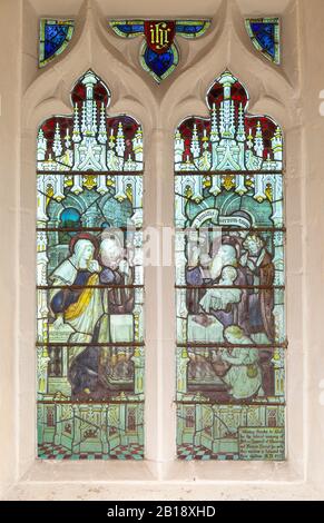 Stained glass window  Presentation in the Temple, Hacheston church, Suffolk, England, UK c 1922 by Kempe and Co Stock Photo