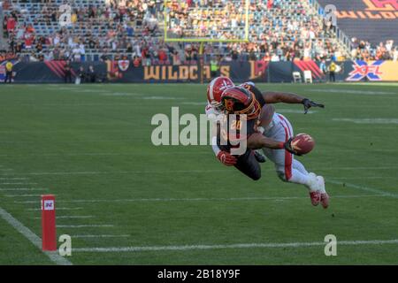 Carson, California, USA. 23rd Feb, 2020. 28 Martez Carter scoring during the XFL D.C. Defenders vs. Los Angeles Wildcats game on February 23, 2020. Credit: Dalton Hamm/ZUMA Wire/Alamy Live News Stock Photo