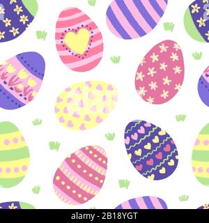 Seamless pattern with easter eggs and twigs of different flowers