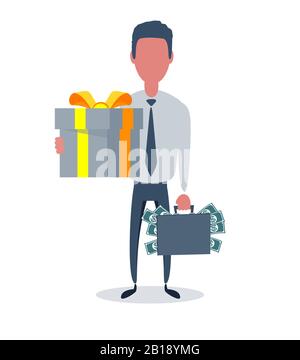 Businessman or clerk. Male character in trendy simple style with objects, flat vector illustration. Stock Vector
