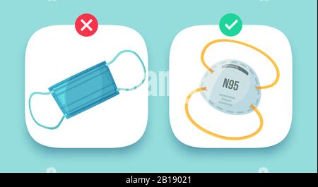 Medical and N95 masks M2.5 compare. Industrial protection dust mask, PM2.5 defence and city air pollution protect device vector illustration Stock Vector