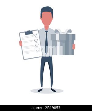 Businessman or clerk. Male character in trendy simple style with objects, flat vector illustration. Stock Vector