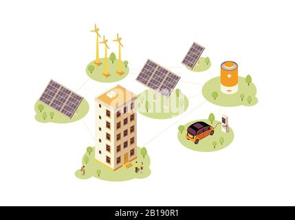 Renewable energy color vector illustration Stock Vector