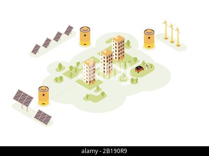 Renewable energy station color vector illustration Stock Vector