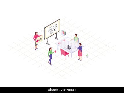 Teamwork isometric color vector illustration Stock Vector