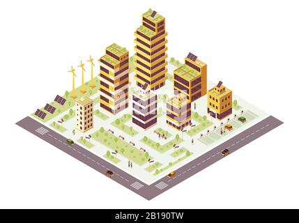 Eco city isometric color vector illustration Stock Vector
