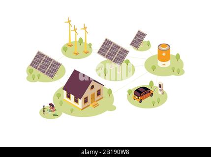 Renewable energy color vector illustration Stock Vector