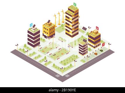 Eco city isometric color vector illustration Stock Vector