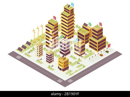 Eco city isometric color vector illustration Stock Vector