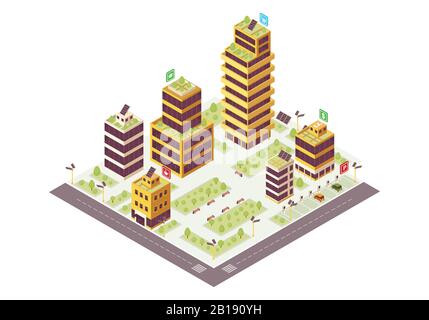 Eco city isometric color vector illustration Stock Vector
