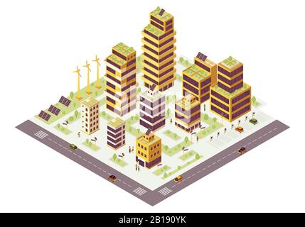 Eco city isometric color vector illustration Stock Vector