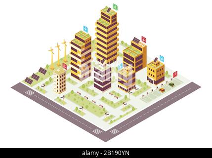 Eco city isometric color vector illustration Stock Vector