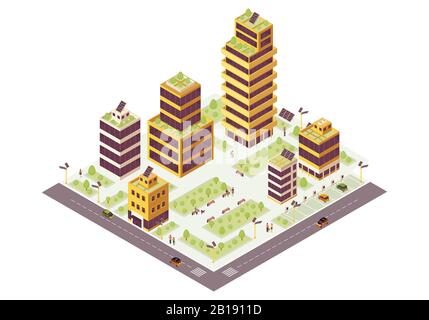Eco city isometric color vector illustration Stock Vector