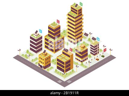 Eco city isometric color vector illustration Stock Vector