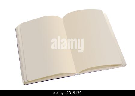 Open notebook spread with blank pages. Isolated on white background. Cut using a path. Full depth of field... Stock Photo