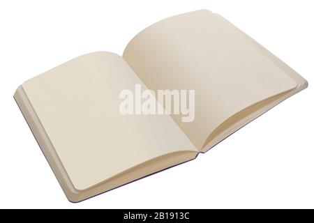 Open notebook spread with blank pages. Isolated on white background. Cut using a path. Full depth of field... Stock Photo