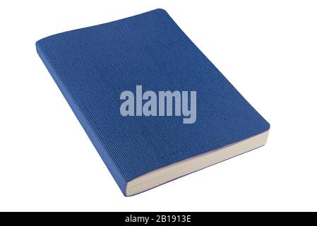 Isolated blue notebook on white background. Cut using a path. Full depth of field... Stock Photo