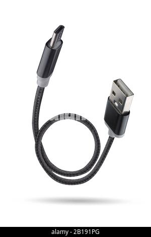 USB type-c and USB-A cable isolated on a white background. Full depth of field. Isolated using clipping path. Stock Photo