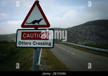 Otters crossing sign on the island of Lewis and Harris, Outer Hebrides, Scotland Stock Photo