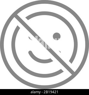 Forbidden sign with a positive emoji, no good emotions line icon. Prohibition of happy, success symbol Stock Vector
