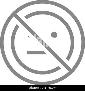Forbidden sign with a expressionless emoji line icon. No emotions, indifferent symbol Stock Vector