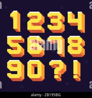 Pixel numbers. Retro 8 bit pixels number font vector illustration set Stock Vector
