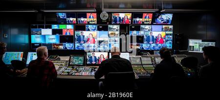 Berlin, Germany. 23rd Feb, 2020. The control room of Studio A, in the ARD capital city studio, during the recording of the "Berliner Runde" on ARD for the Hamburg state elections. Credit: Michael Kappeler/dpa/Ģ����ý Live News Stock Photo