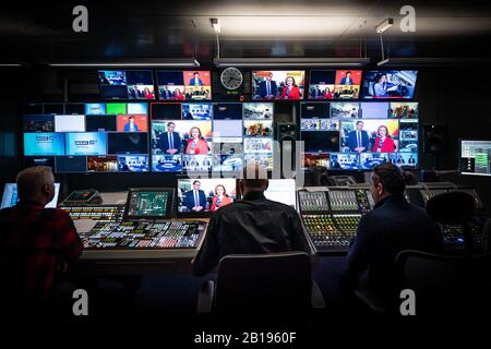 Berlin, Germany. 23rd Feb, 2020. The control room of Studio A, in the ARD capital city studio, during the recording of the "Berliner Runde" on ARD for the Hamburg state elections. Credit: Michael Kappeler/dpa/Ģ����ý Live News Stock Photo
