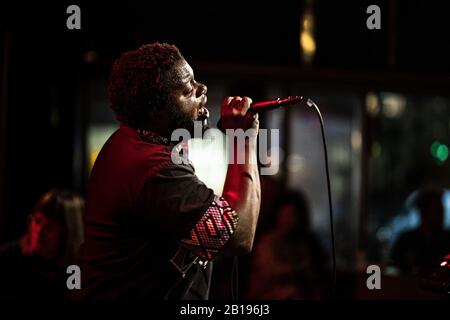 Copenhagen, Denmark. 21st, February 2020. Ephemerals perform a live concert at Ideal Bar in Copenhagen. Here singer Wolfgang Valbrun is seen live on stage. (Photo credit: Gonzales Photo - Peter Troest). Stock Photo