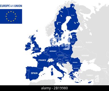 European Union countries map. EU member country names, europe land location maps vector illustration Stock Vector