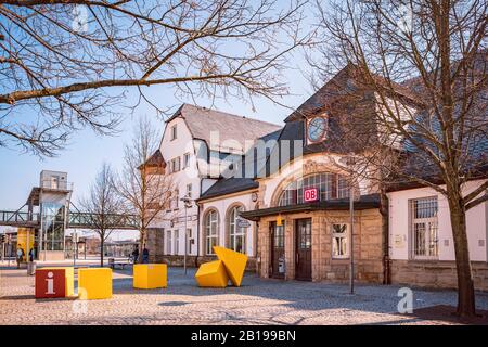 SONNEBERG, GERMANY - CIRCA MARCH, 2019: The railway station of Sonneberg town, Thuringia, Germany Stock Photo