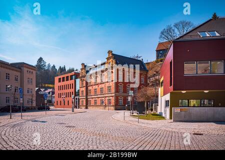 SONNEBERG, GERMANY - CIRCA MARCH, 2019: The Streets of Sonneberg town, Thuringia, Germany Stock Photo
