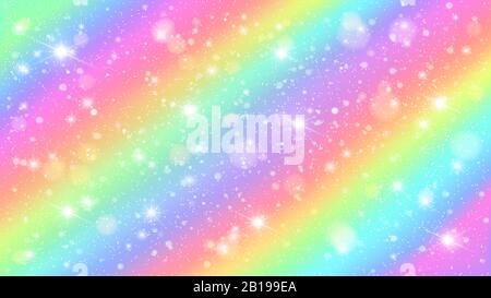 Glitters rainbow sky. Shiny rainbows pastel color magic fairy starry skies and glitter sparkles vector background illustration Stock Vector